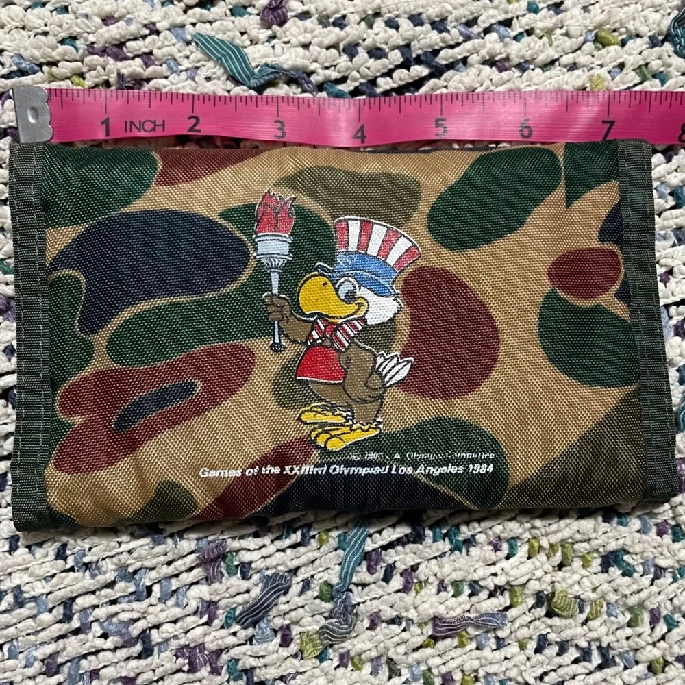 Vintage‎ 1984 Los Angeles Olympics green Camouflage trifold Wallet Sam the Eagle